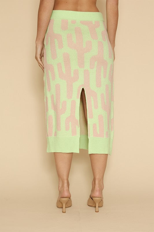 All over cactus knit midi skirt