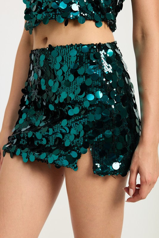 SEQUIN MINI SKIRT WITH SLIT